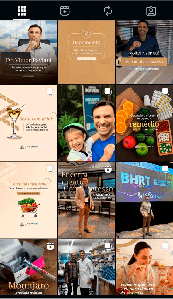 Feed do Instagram de Dr. Victor Paviani depois do trabalho de posicionamento